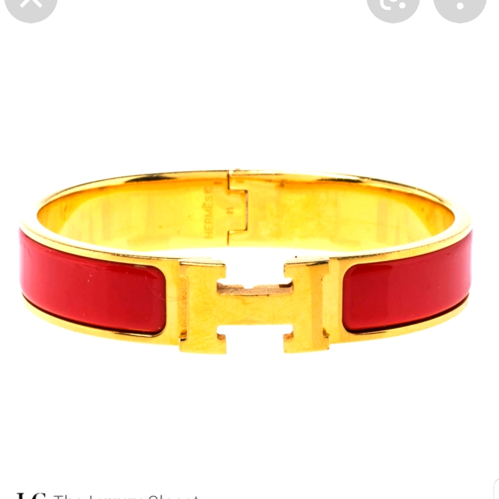 Hermes Red and Gold PM Clic Clac Enamel Bracelet